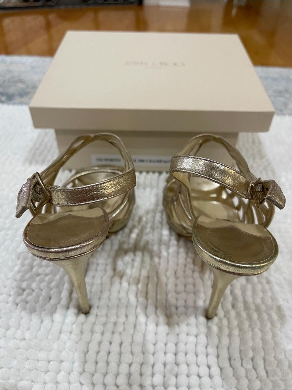 Jimmy Choo Metallic Champagne Strappy Slingback Heels - Picture 2 of 9
